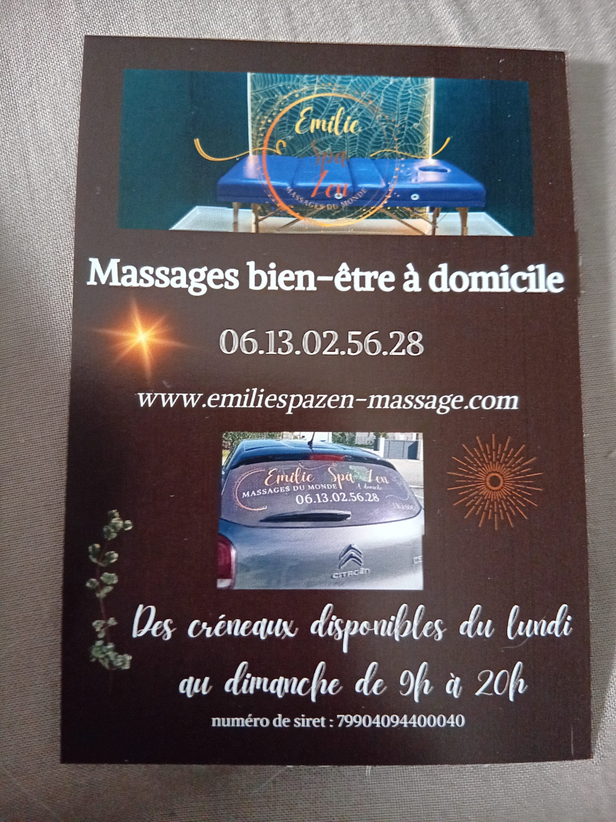 Des créneaux massage tous les jours de la semaine
